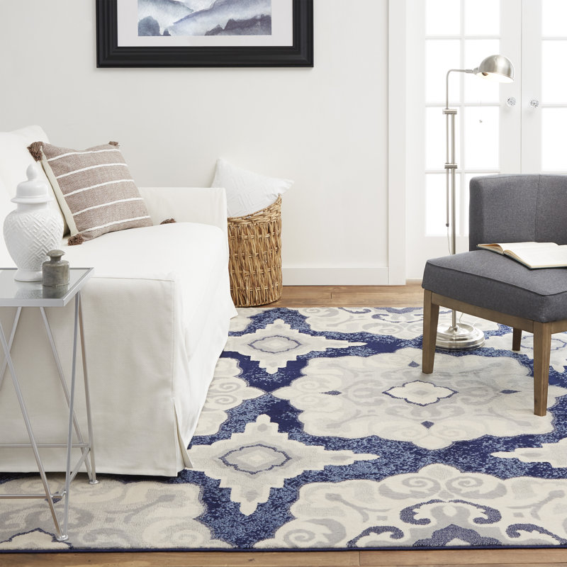 Andover Mills™ Mountview Performance Navy Blue/ Ivory Rug & Reviews